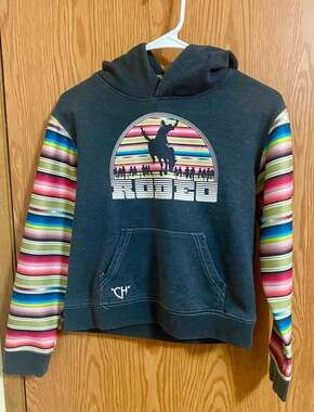 Cowgirl Hardware Rodeo Girls Hoodie Size L 10-12 Black Serape